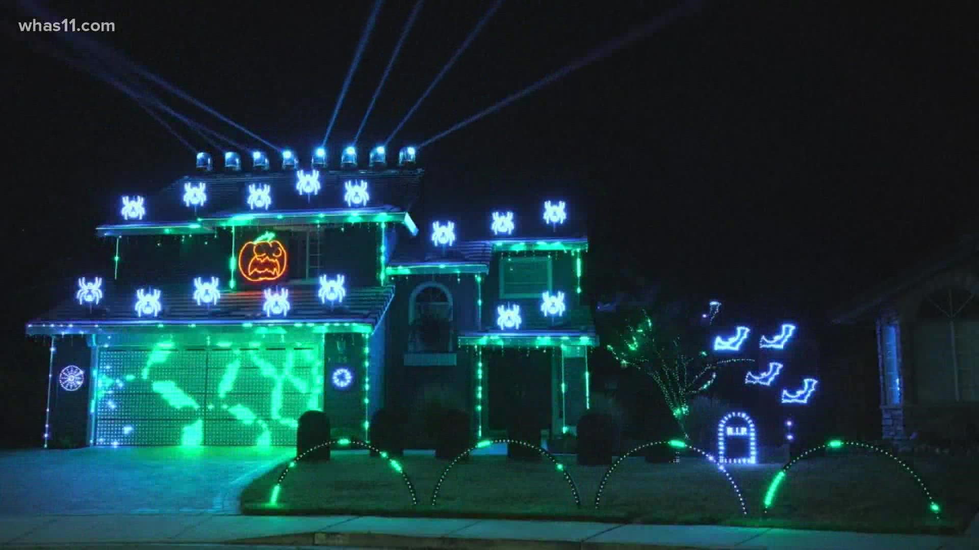 California man believes it lighting it up for trick or treaters during Halloween. He spends 350 hours of work to synch a light display to music.