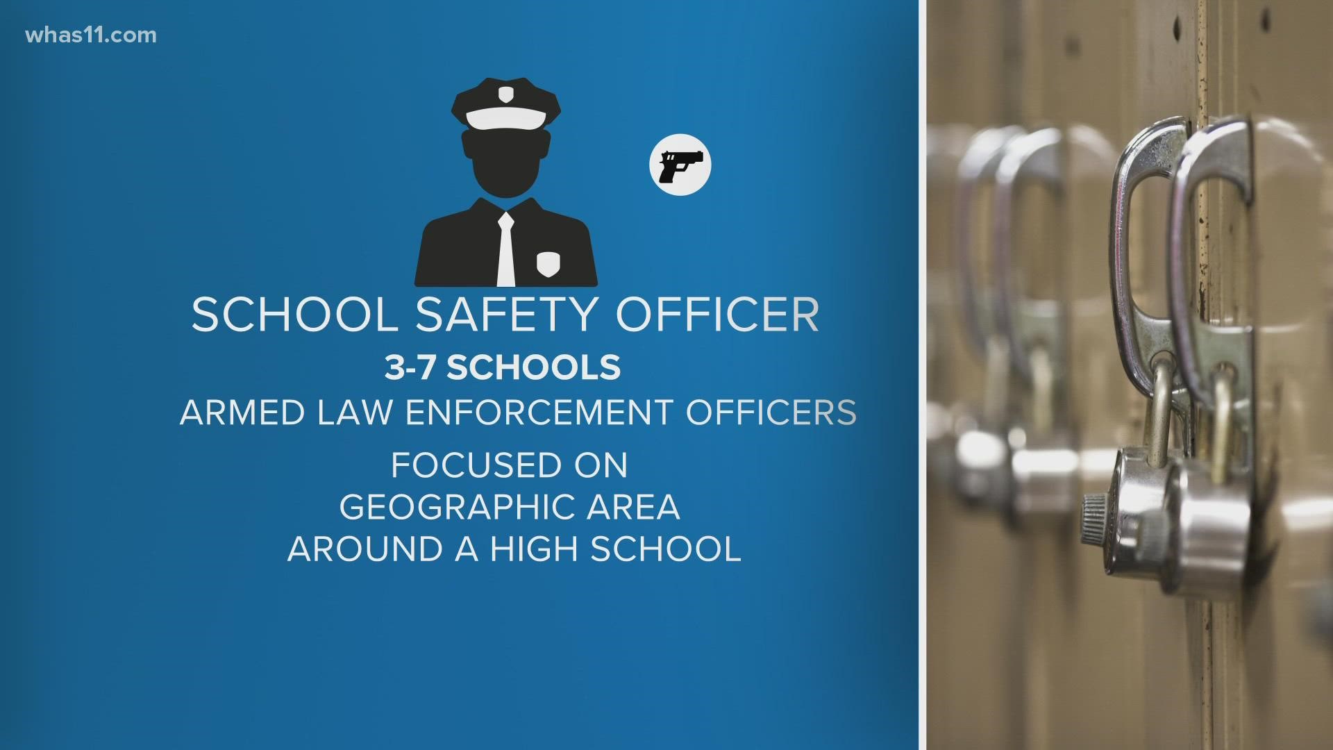 One safety administrator will be assigned to each middle and high school. Armed school safety officers will be assigned to 3-7 schools in a geographic area.