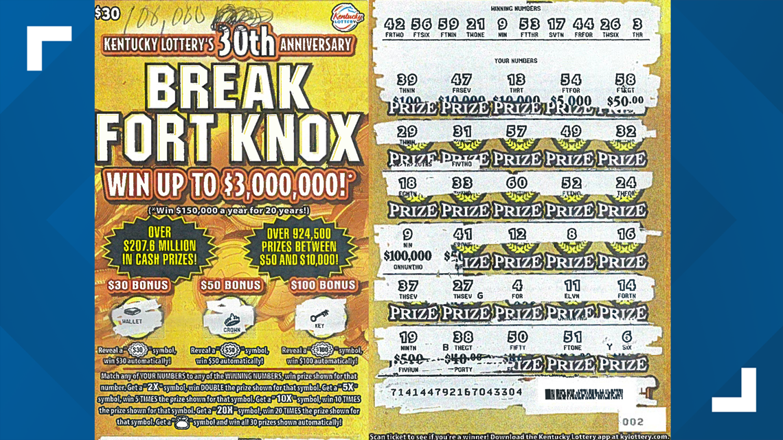 Kentucky man wins 100,000 prize on lottery scratchoff ticket