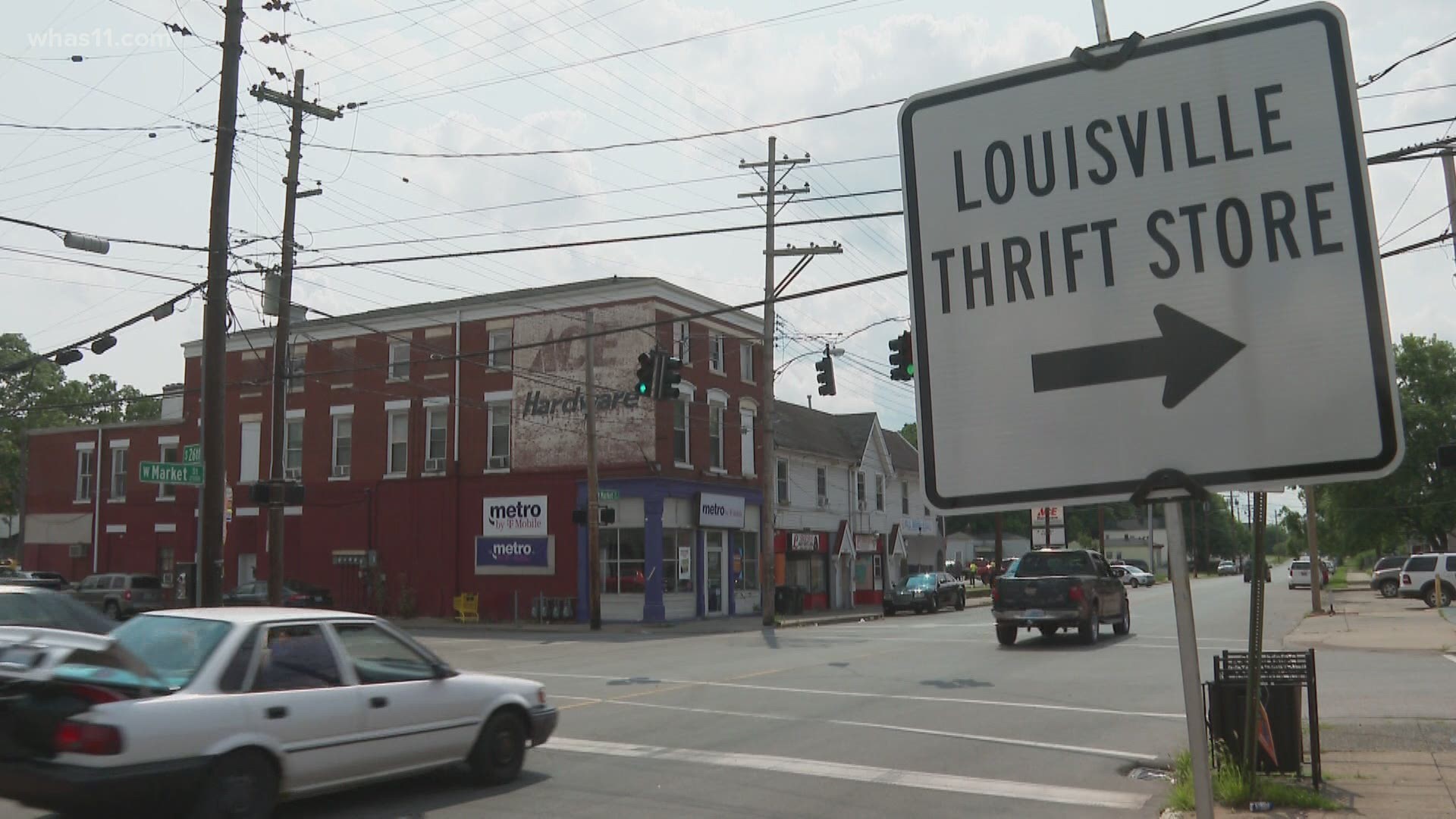Louisville's Metropolitan Sewer District is working on an emergency sewer repair project outside the Louisville Thrift Store at 26th and Main to fix a pipe.