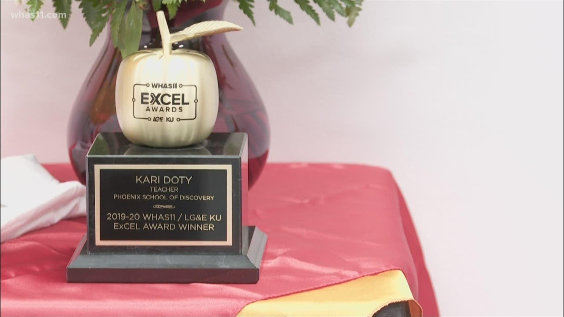 With a check for $1,000 to use in her classroom and several awards from JCPS, JCTA and the school's principal, Mrs. Doty was presented with a golden apple.