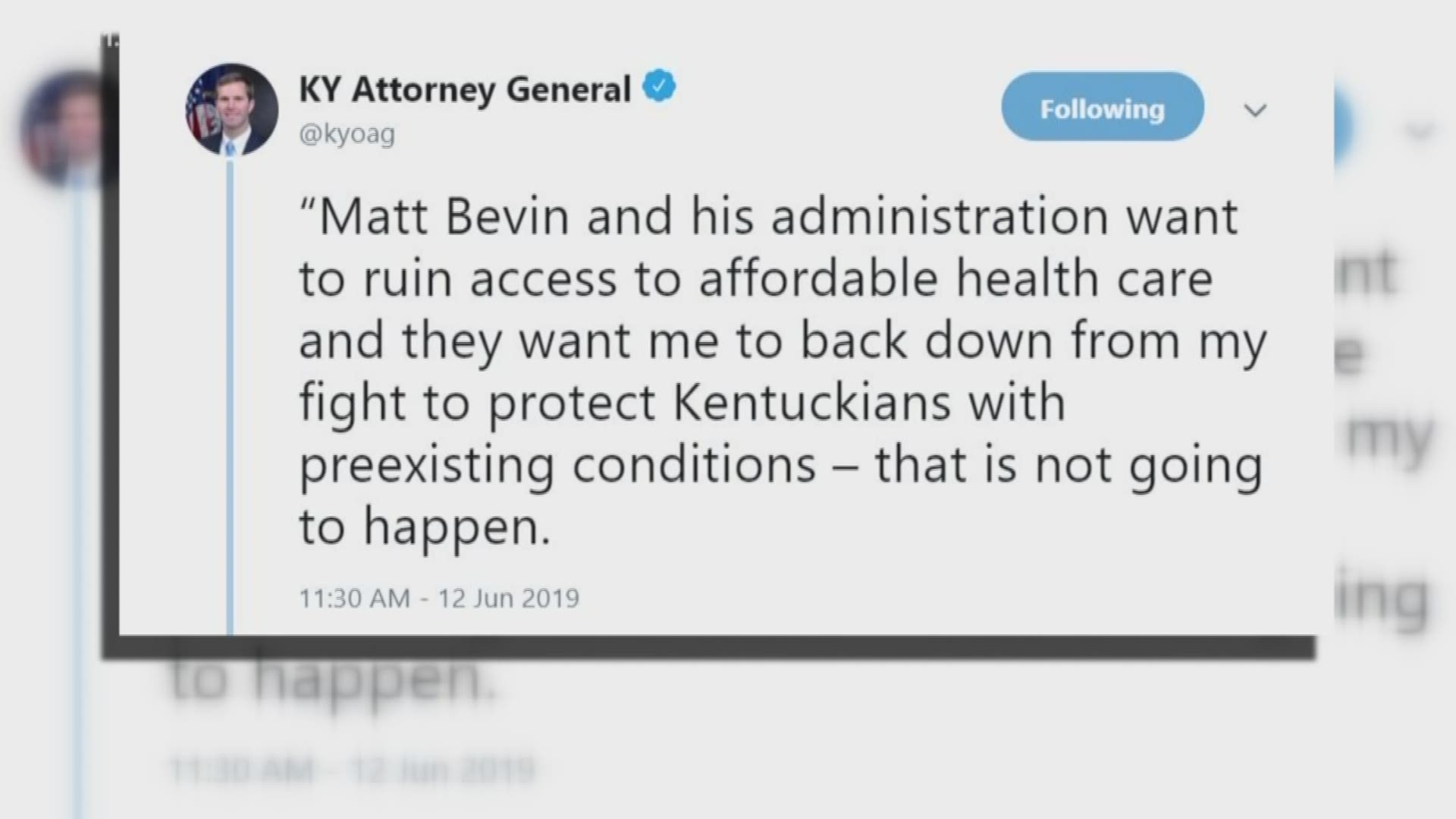 "Where Beshear is absolutely wrong on this is he says preexisting conditions wouldn't be protected, he's absolutely wrong. "