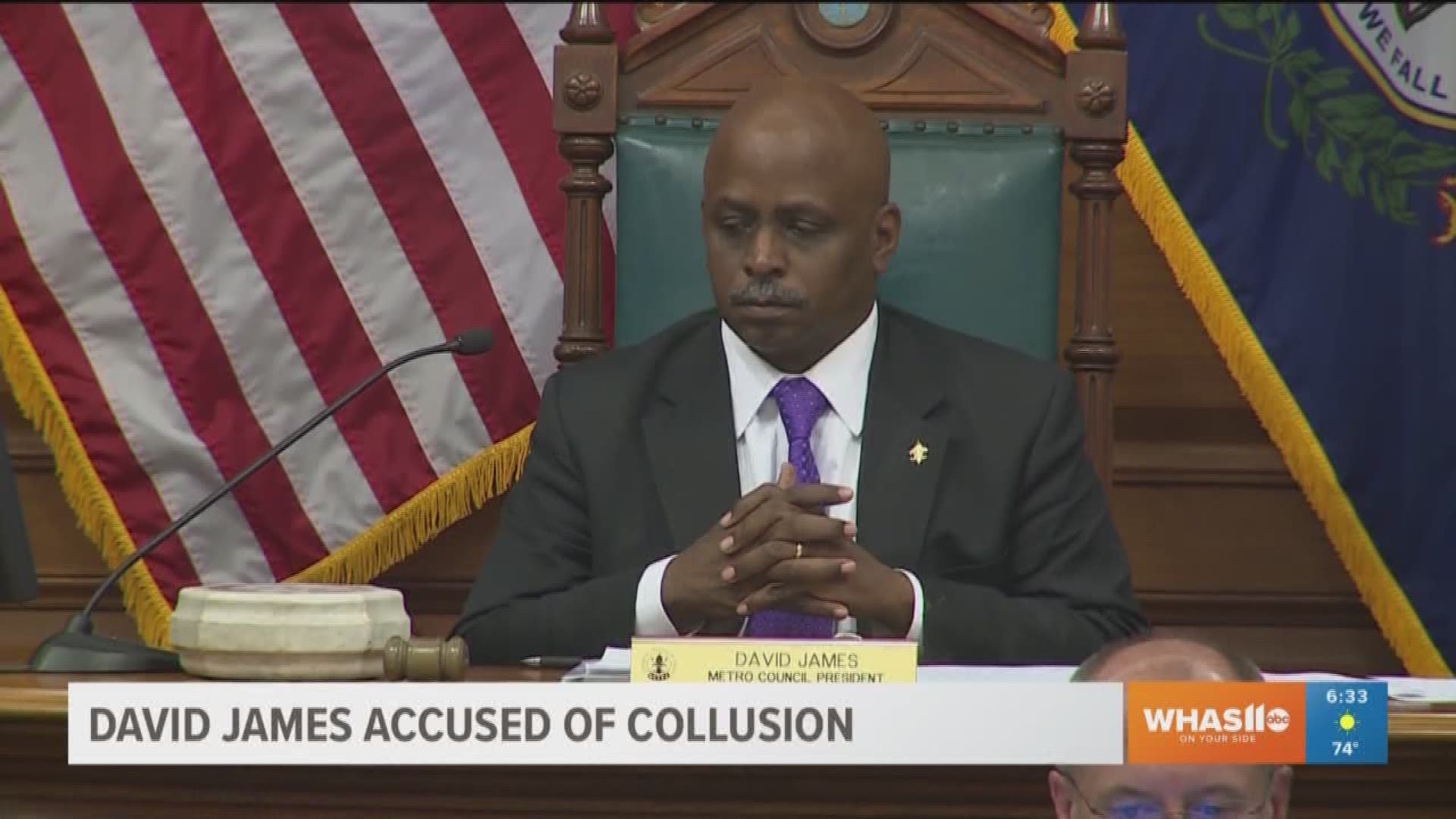 The president of the Louisville Metro Council was accused of working against the city's interest during a Friday hearing.