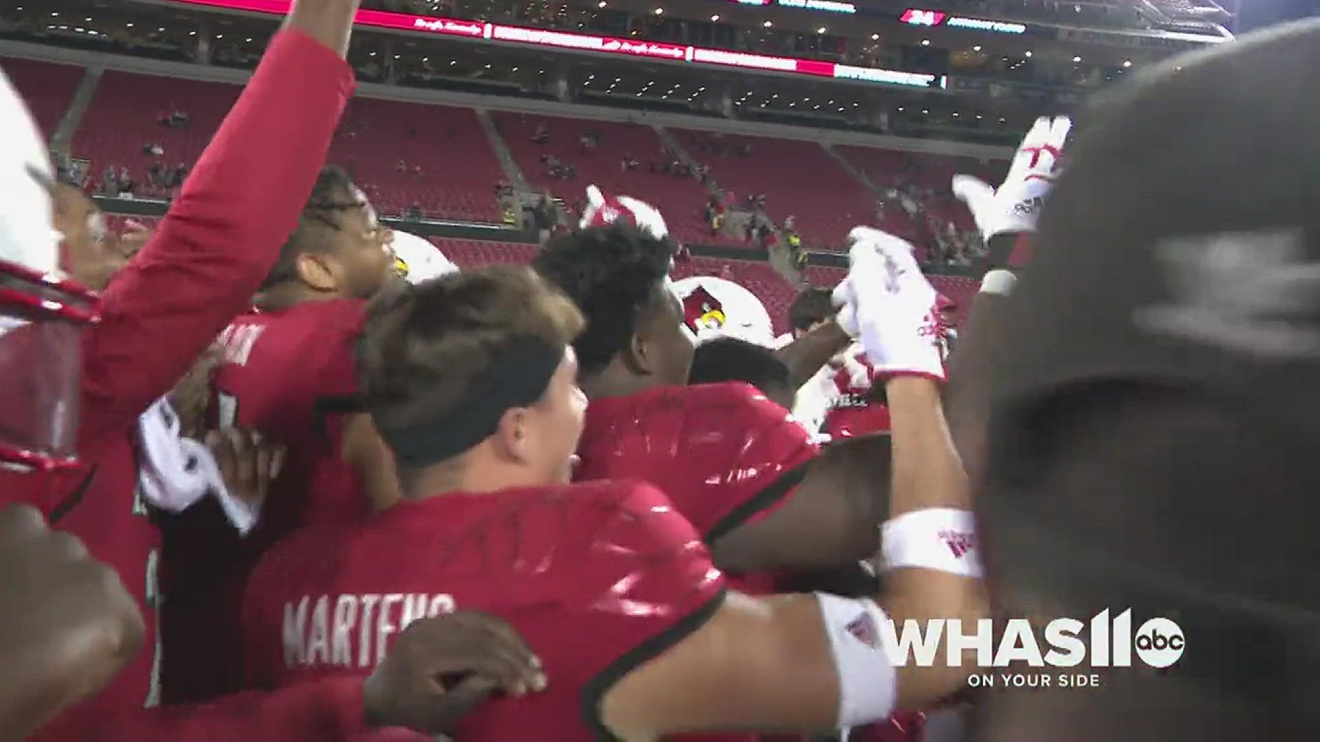 After defeating Pittsburgh during their homecoming, the Cards took a moment to celebrate.