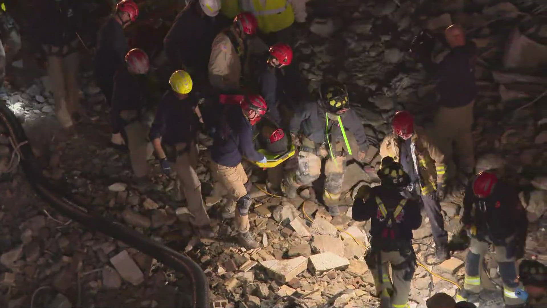 A construction worker was trapped in the rubble for several hours before he was freed by Louisville firefighters.