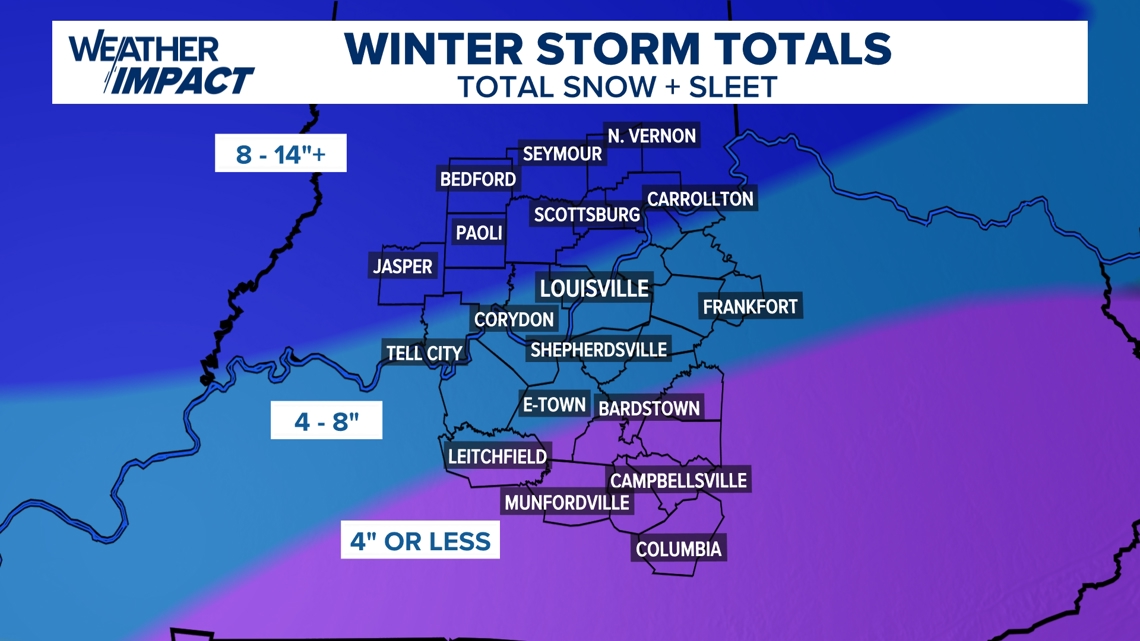 How much snow did Kentucky, Indiana get after weekend winter storm?