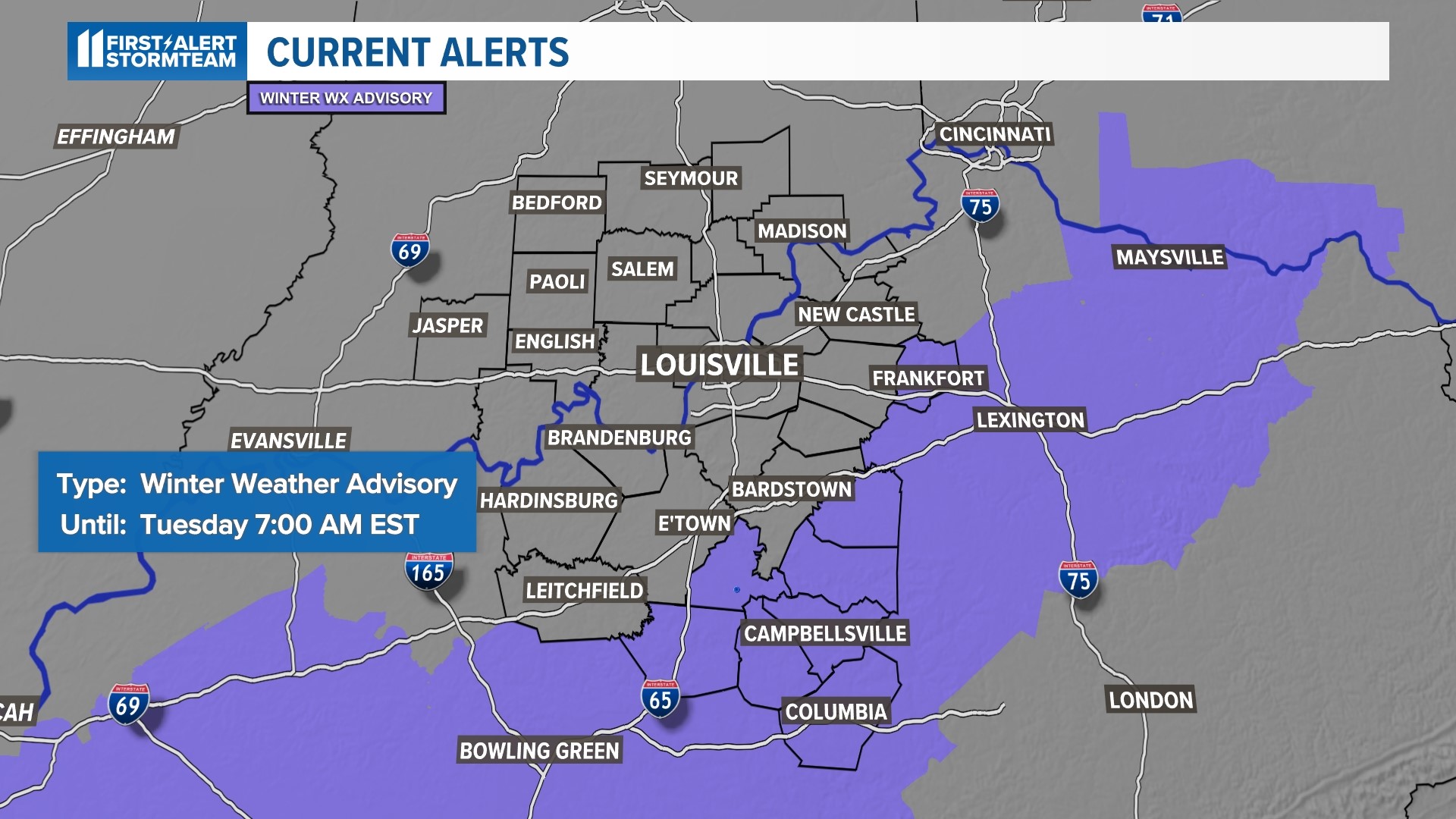 These Kentucky counties may see 1-2 inches of snow Monday night ...