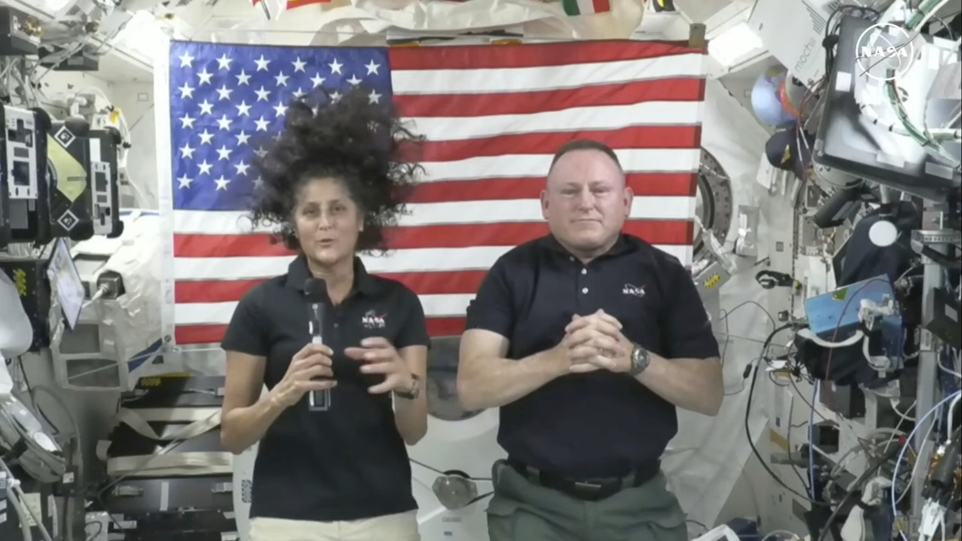 The duo held a news conference from the International Space Station thanking the public for all the prayers and support.