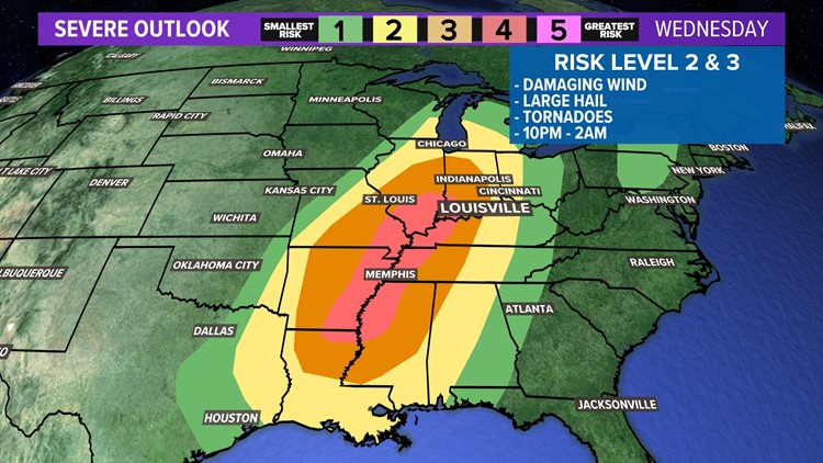 Overnight severe weather threat possible Wednesday into Thursday