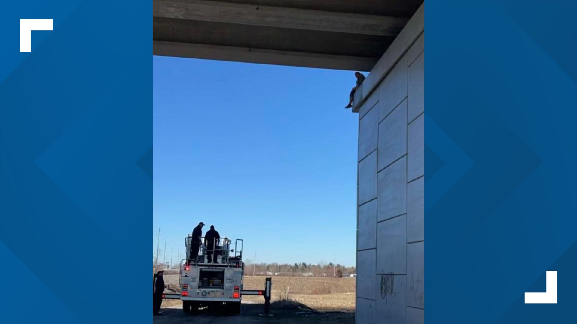 Seymour Fire Department rescued the woman after she was found sitting on ledge approximately 40 feet above the ground.