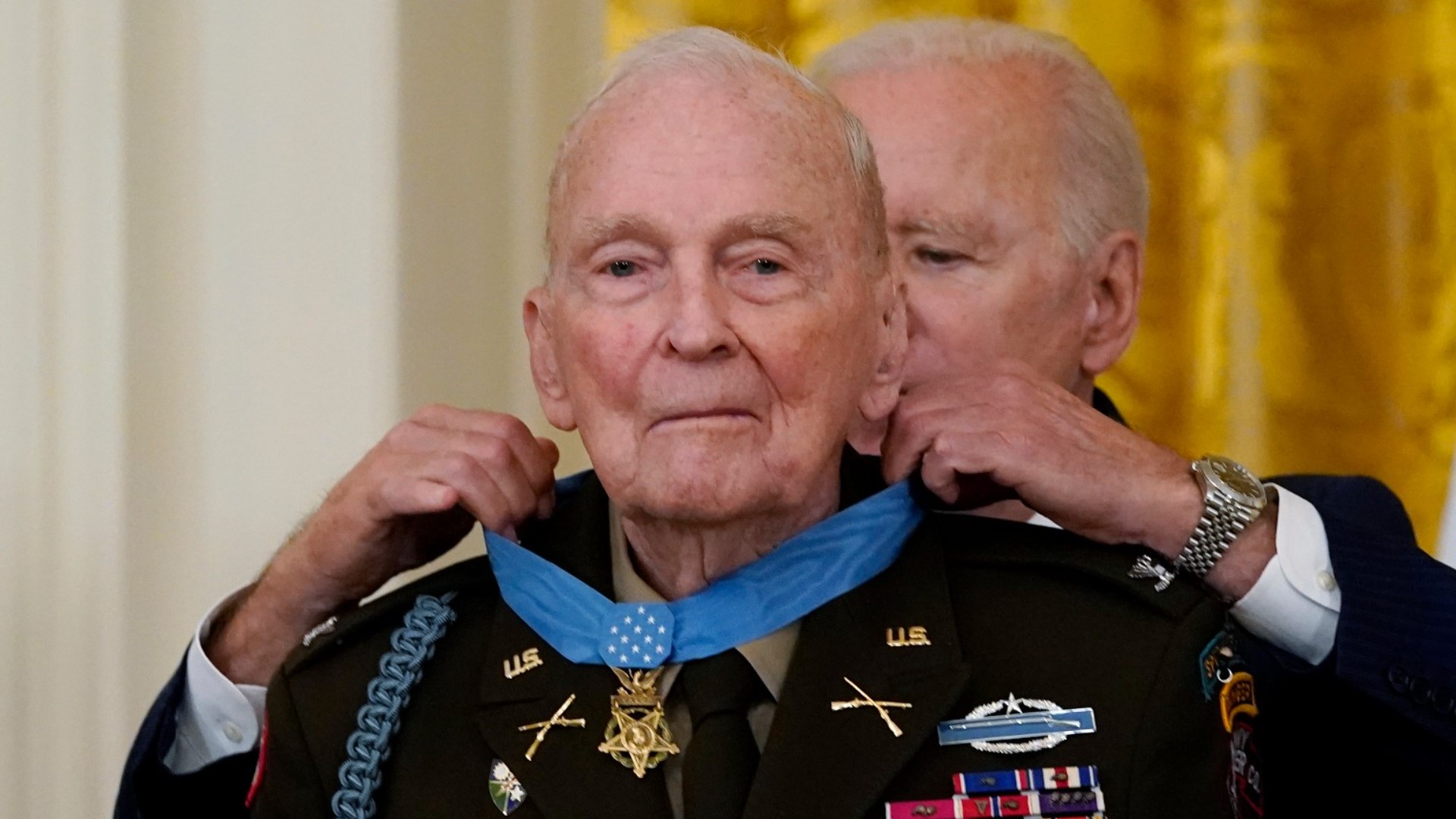 President Joe Biden awards the Medal of Honor to Army Colonel Ralph Puckett, Korean War hero.