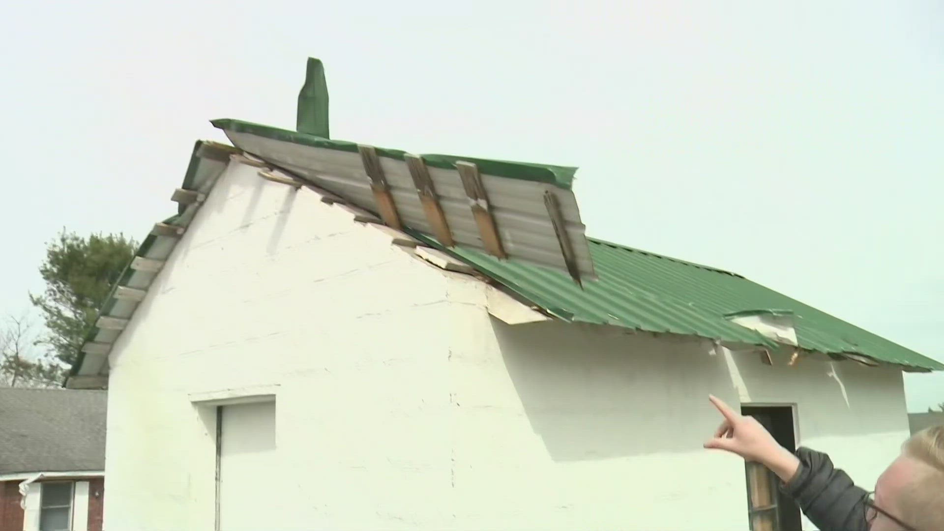 The NWS said the town was hit by strong straight-line winds.