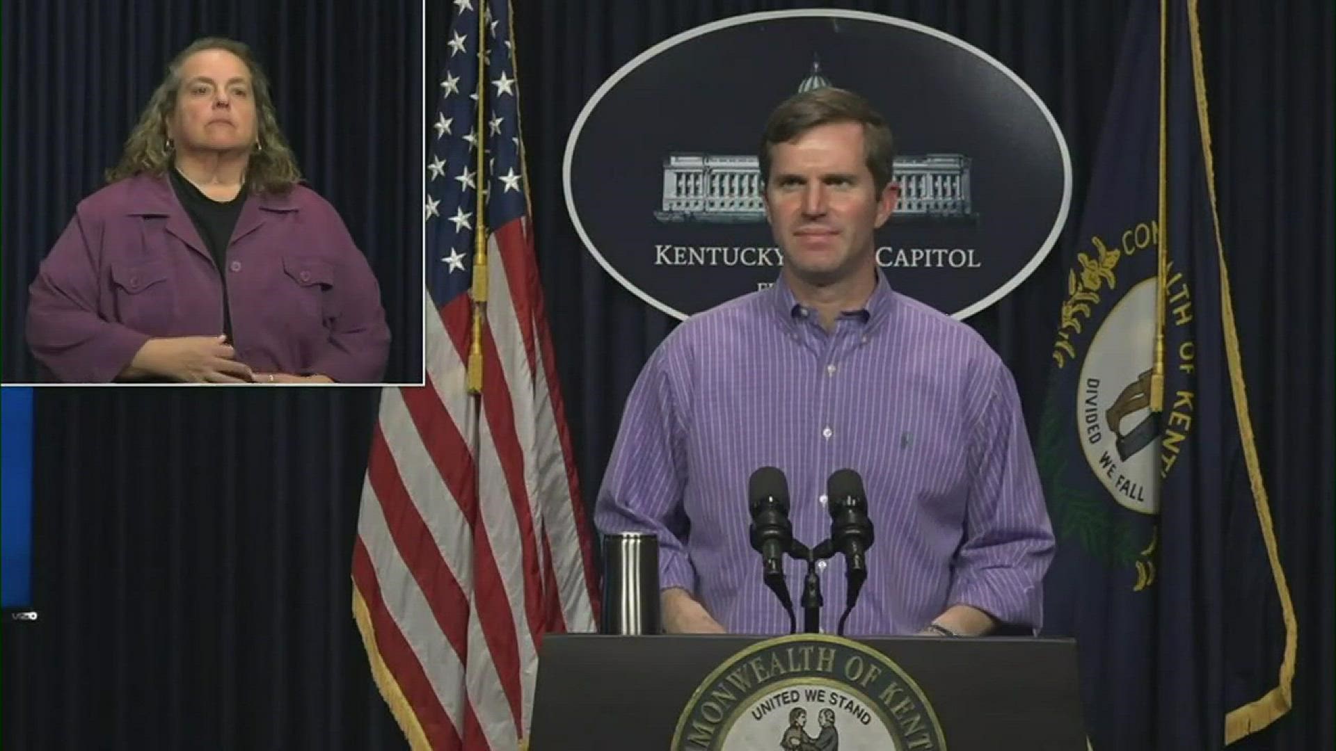 Kentucky Governor Andy Beshear announced 45 new cases of COVID-19 in the state in his latest media briefing.