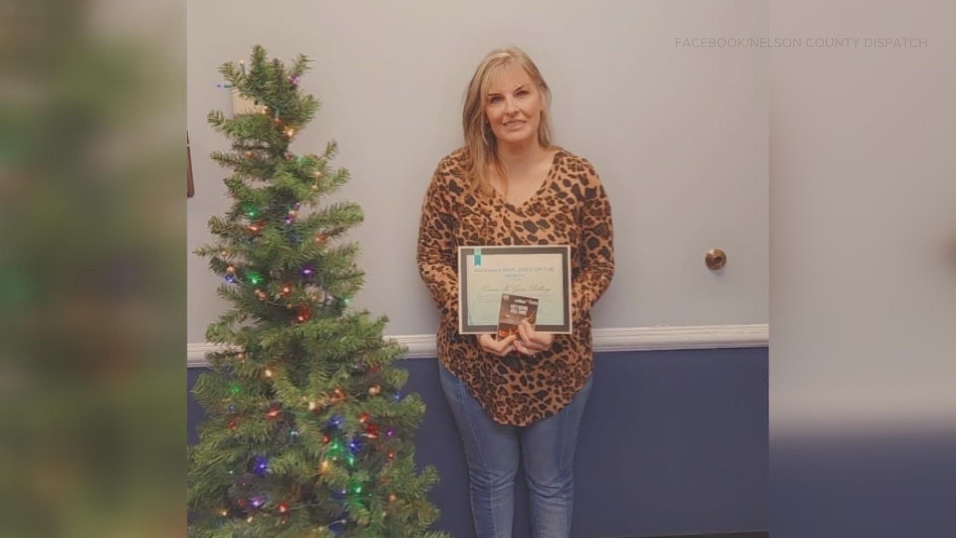 Carissa Billings was named Nelson County Dispatch employee of the month in December after helping Alistair Leger put out a fire.