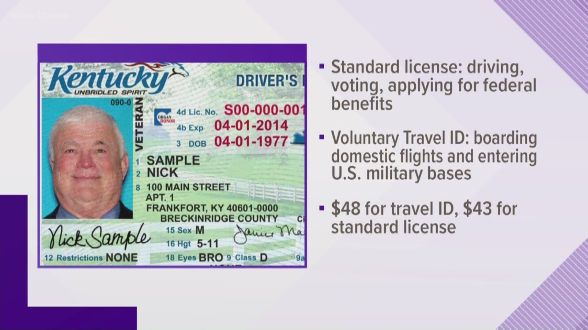 Travelers from Kentucky won't have to worry about taking their passport on domestic flights with the announcement of a new driver's license program in the state.