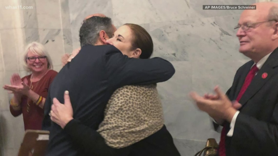 Gov. Bevin received an ovation as staffers lined the hallway at the capitol building.