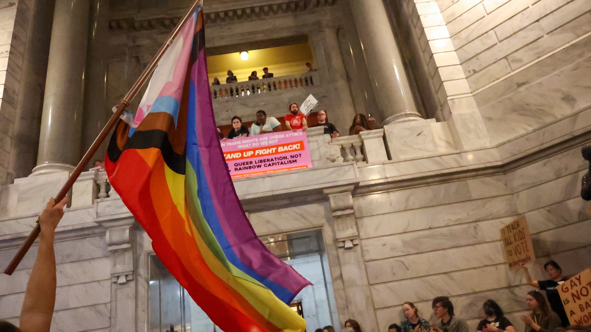 Hundreds gathered inside the rotunda demanding fairness, as lawmakers work on legislation the LGBTQ+ community calls harmful and restrictive.