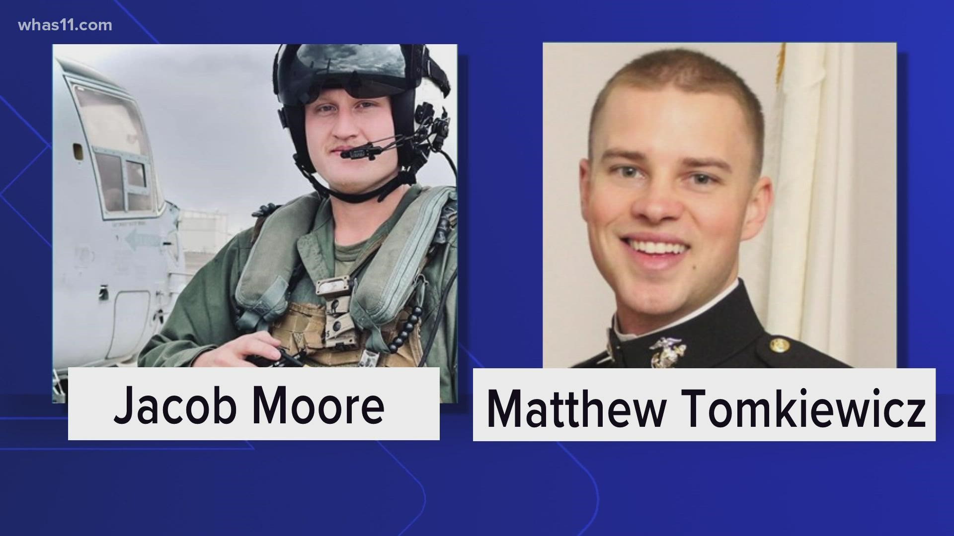 Marine Corporal Jacob Moore, 24, from Catlettsburg, Ky. and Captain Matthew Tomkiewicz, 27, from Fort Wayne, Ind. are two of the 4 Marines who died.