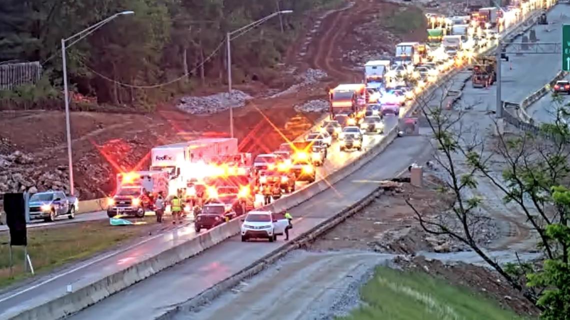 A two-vehicle crash involving a semi had closed the ramp Monday morning.