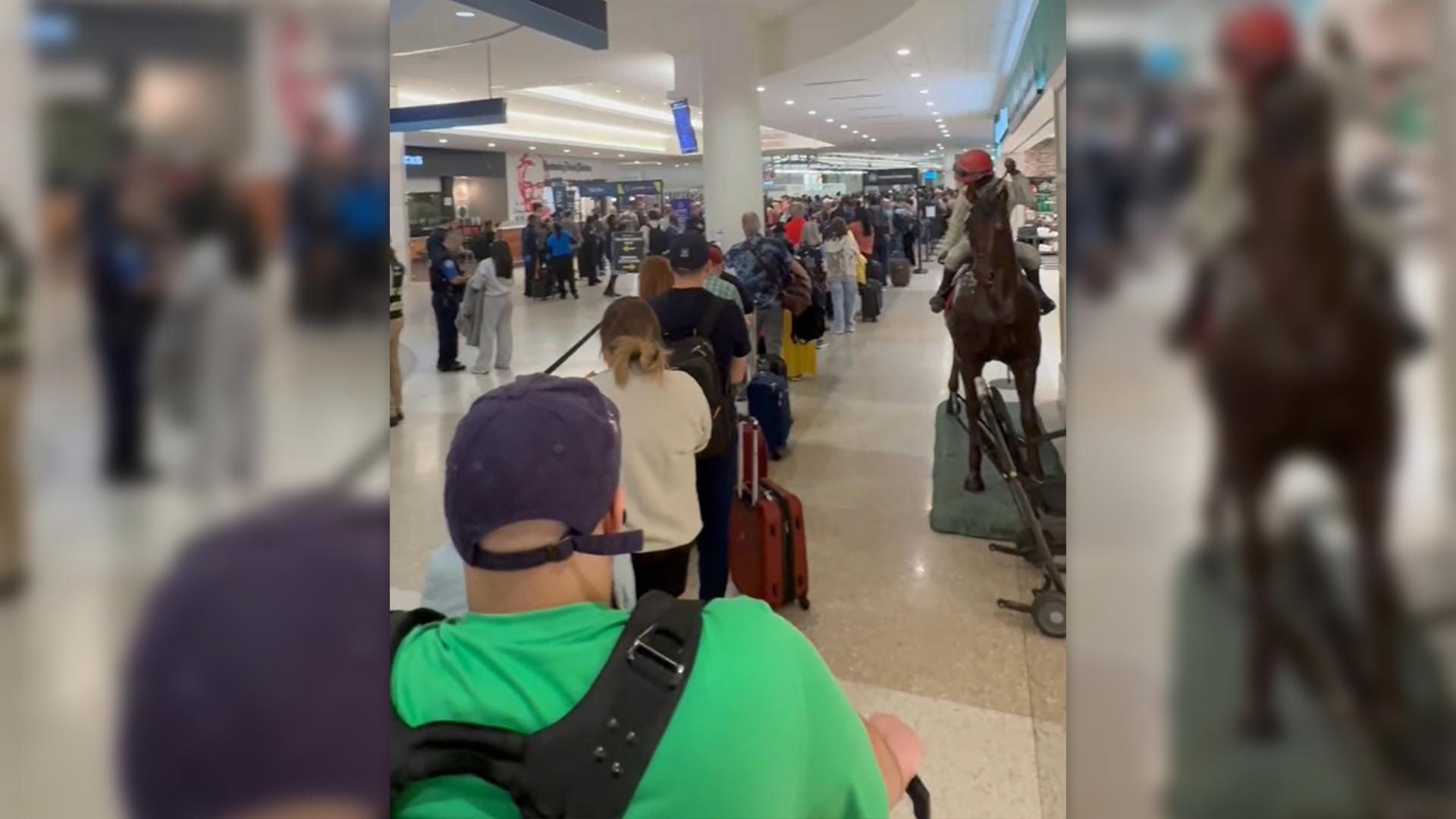 A pipe burst near the security checkpoint Wednesday, and the issues persisted into Thursday morning.