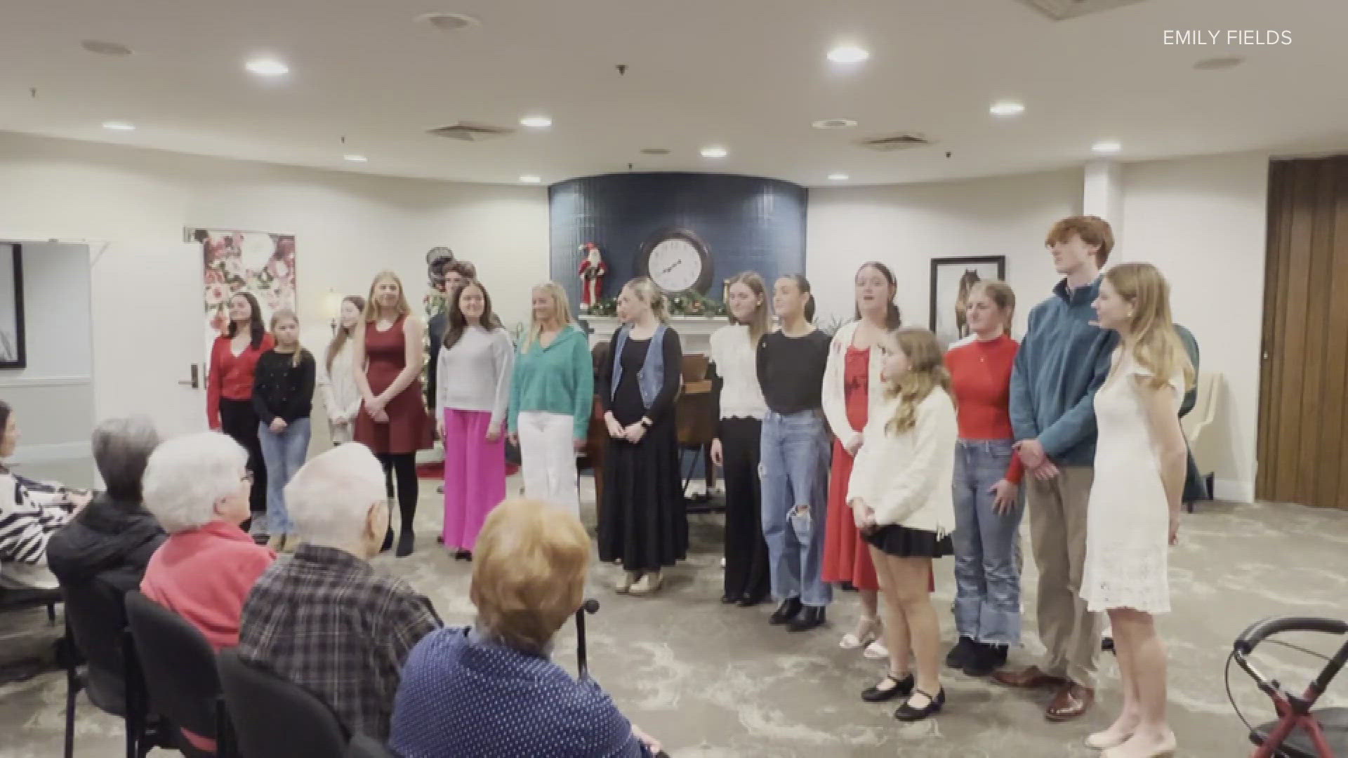 22 voices joined together on Monday to help ring in the holidays for folks at The Forum at Brookside; it's an assisted living facility in Louisville.