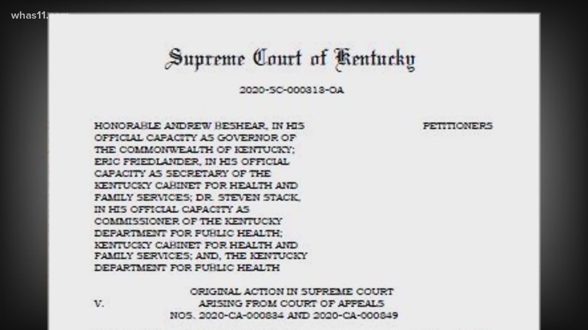 The Kentucky Supreme Court decided all of the governor's coronavirus executive orders will stay in place for now.
