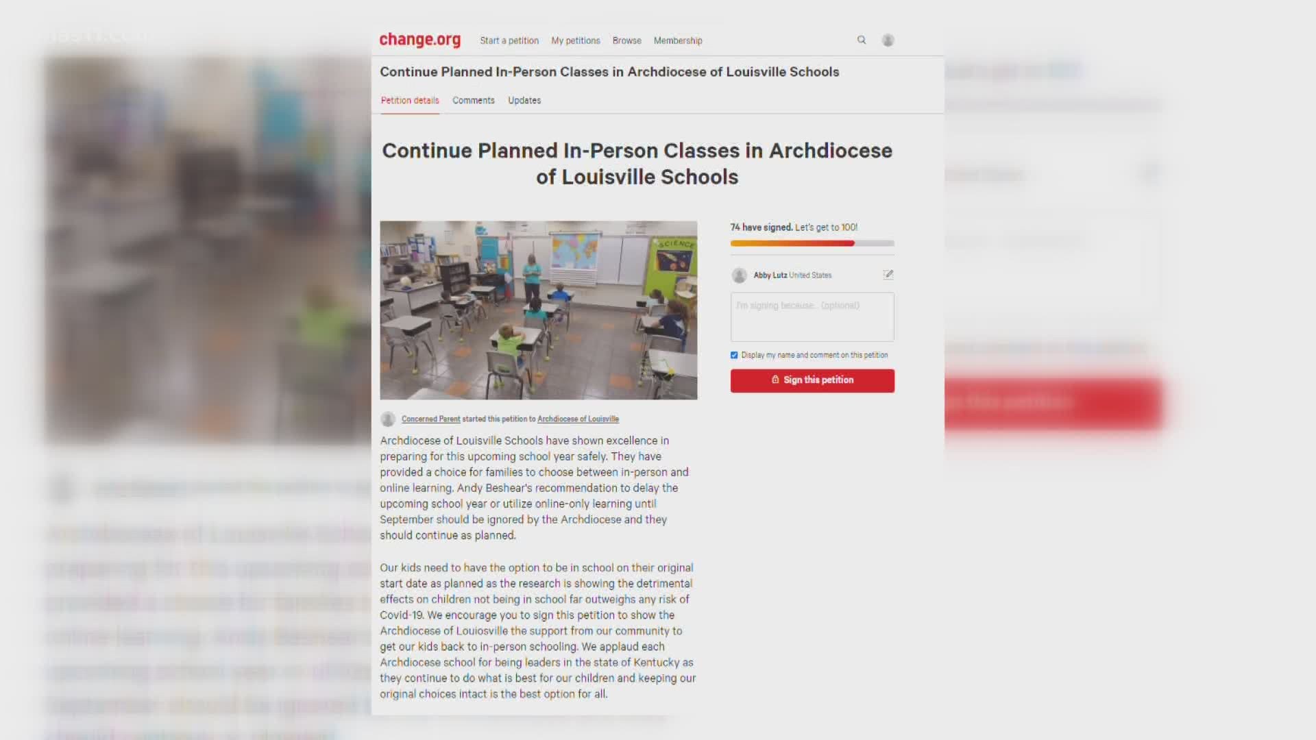 The petition praises the archdiocese for their reaction so far in preparing for the school year