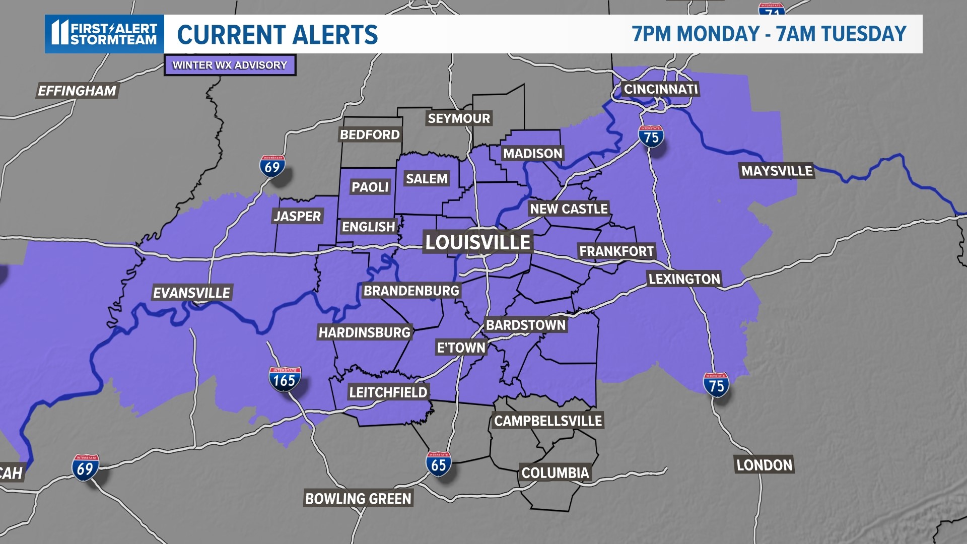 Meteorologist Alden German gives an update on the winter weather advisory issued for Louisville and southern Indiana