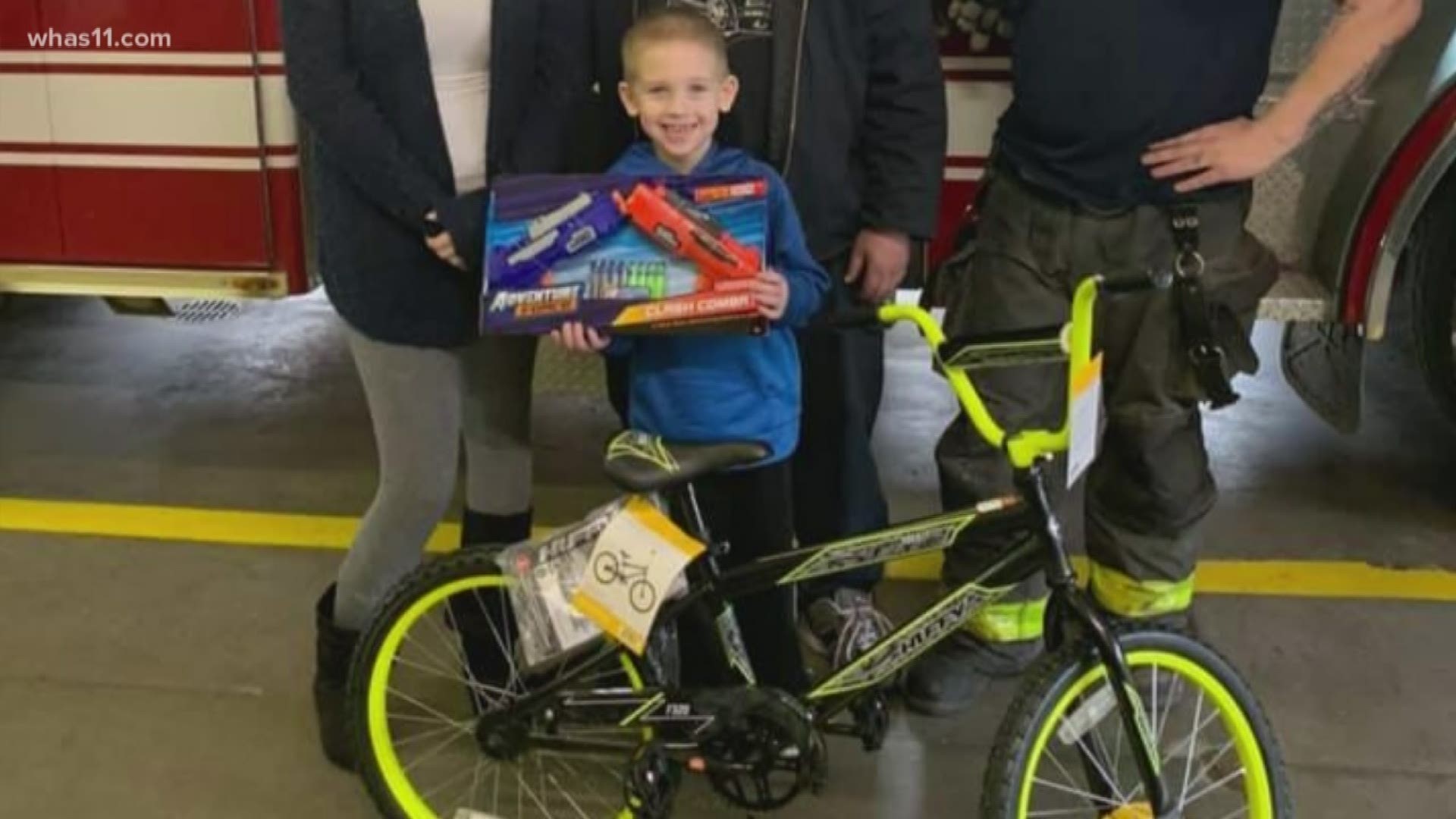 A family in New Albany is sending a special thank you to the fire department for helping put out their shed fire and bringing their son a new bike.