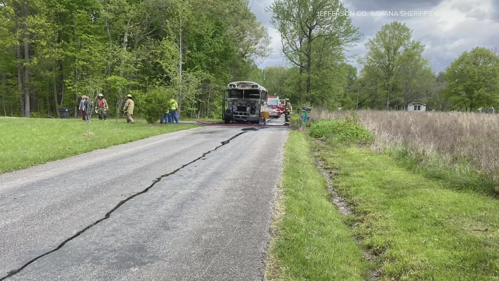 Authorities are investigating the incident that happened Tuesday near Madison, Indiana. All of the children and the driver made it off the bus safely.