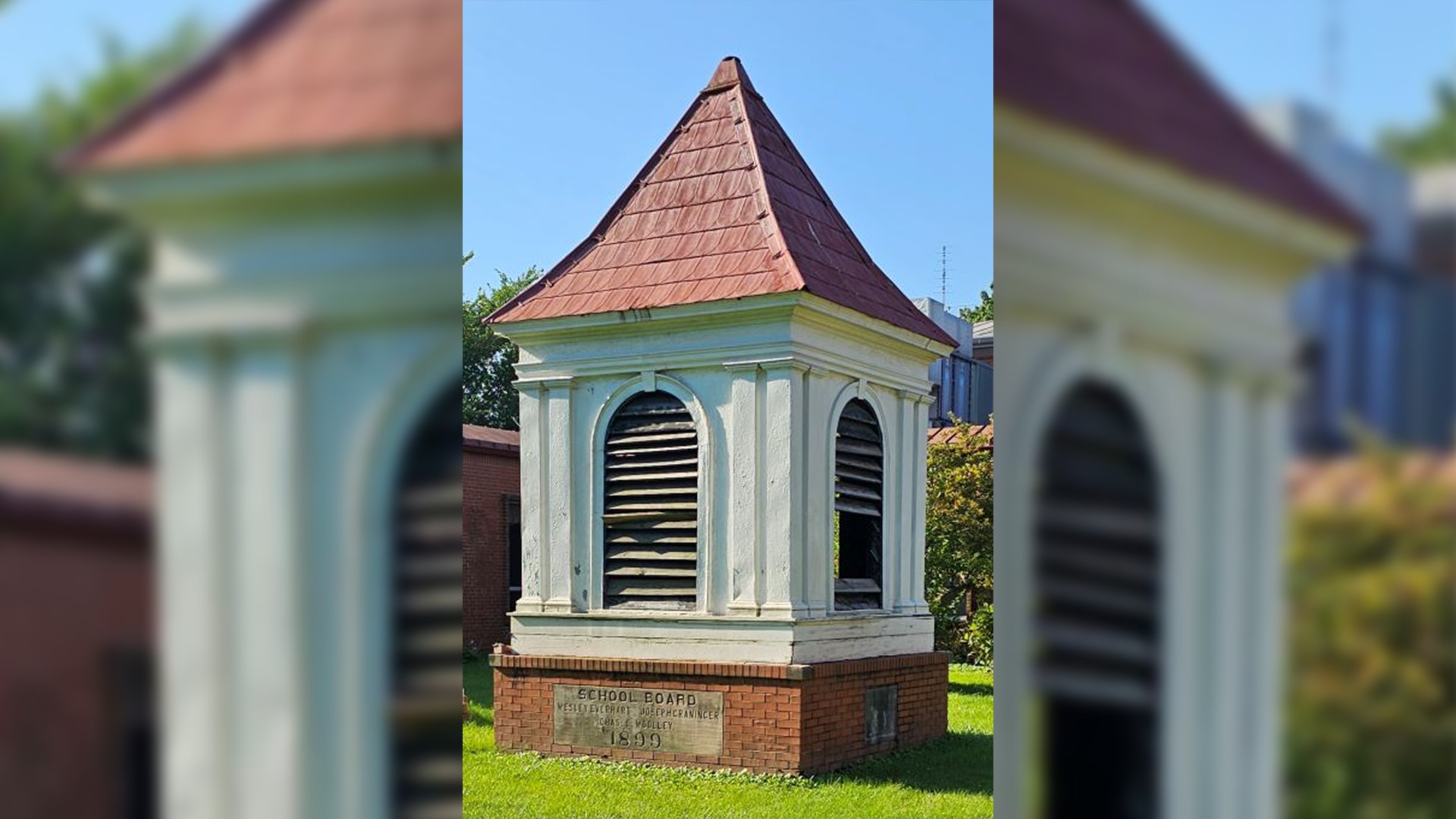 The bell tower was built in 1899 as part of the George Rogers Clark Elementary School.