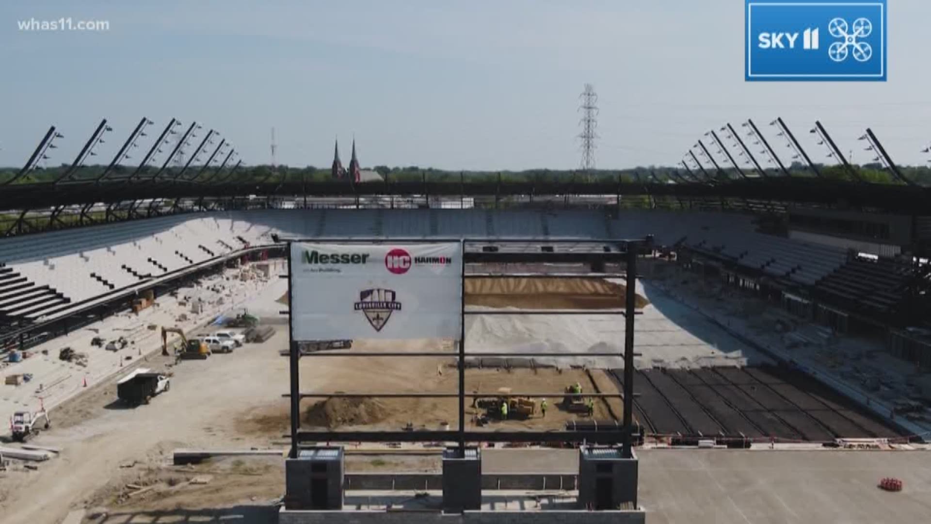 The grass going in at the stadium marks a major milestone for the completion of the stadium.