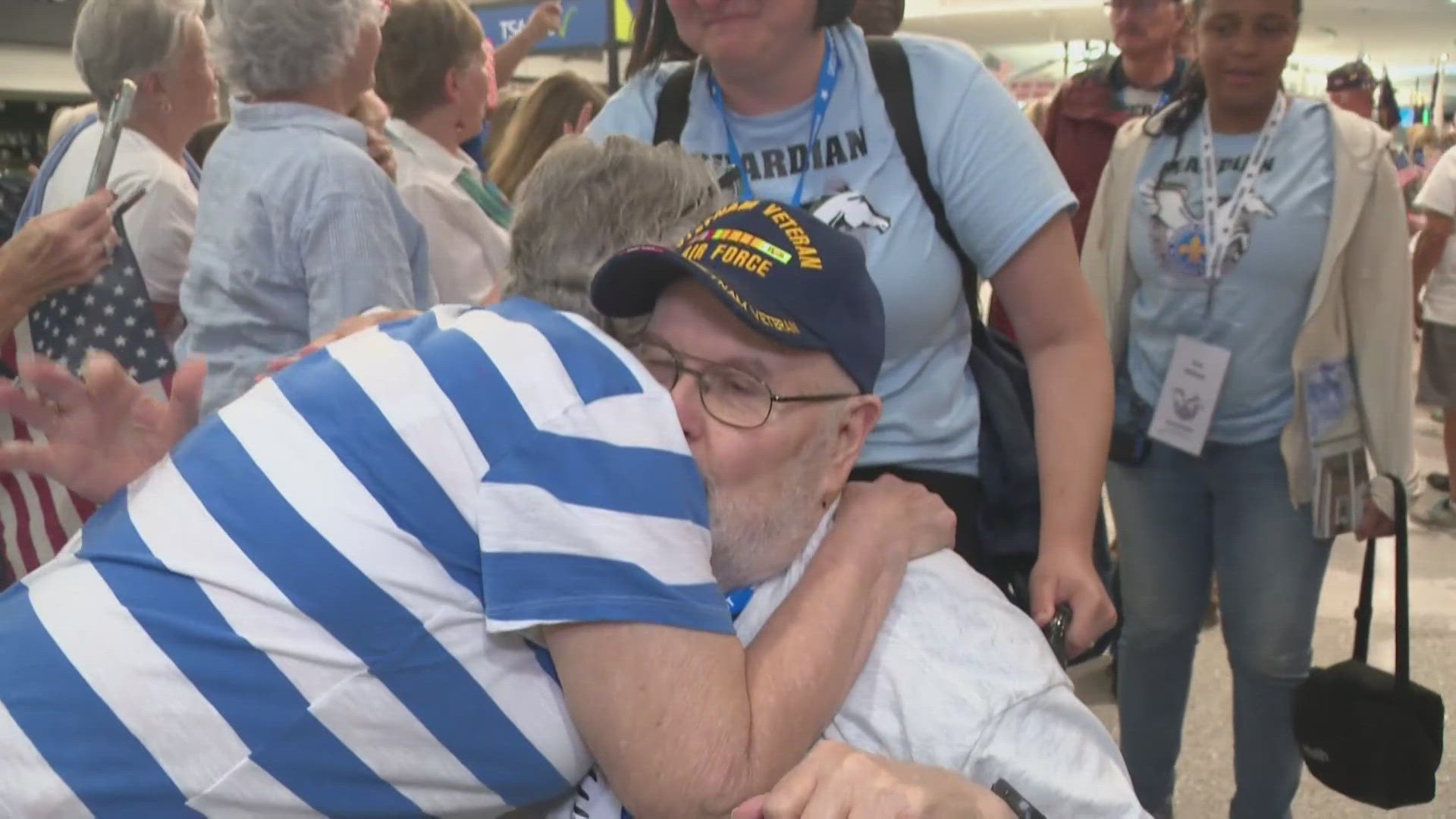 The flight carried 84 veterans from three different wars to the nations capitol to visit the monuments honoring them.