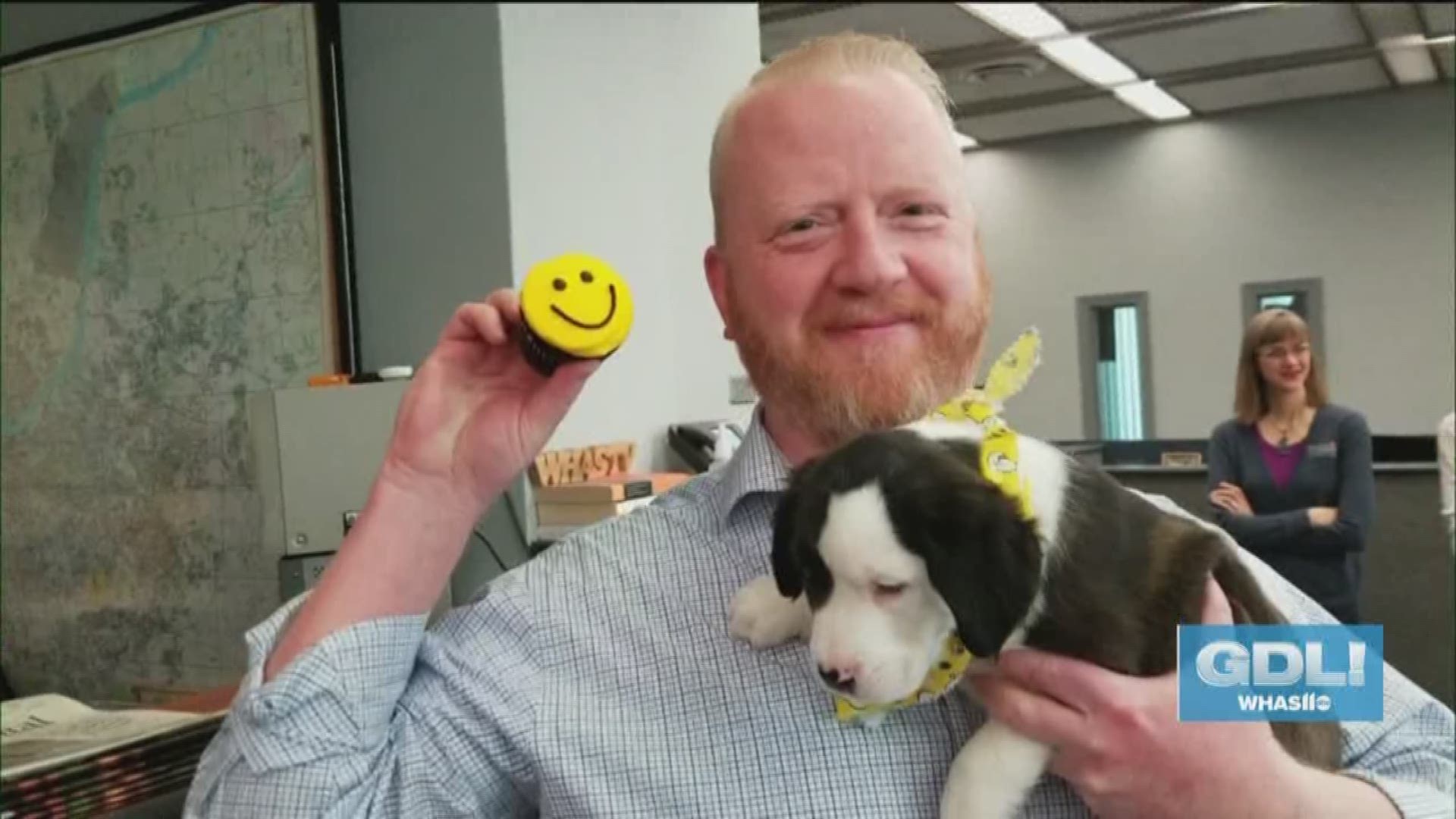 In honor of International Happiness Day, Great Day Live decided to surprise the WHAS11 staff with puppies from the Kentucky Humane Society and cupcakes and donuts from Adrienne & Company!
