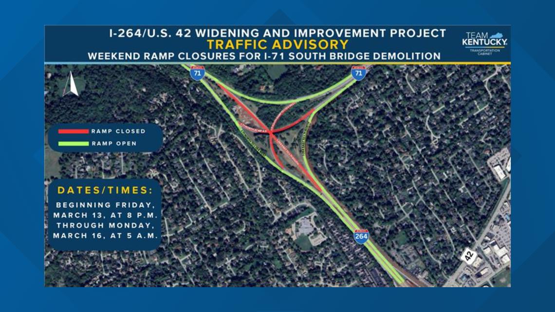 Weekend ramp closures planned on I-264 and I-71 in Louisville