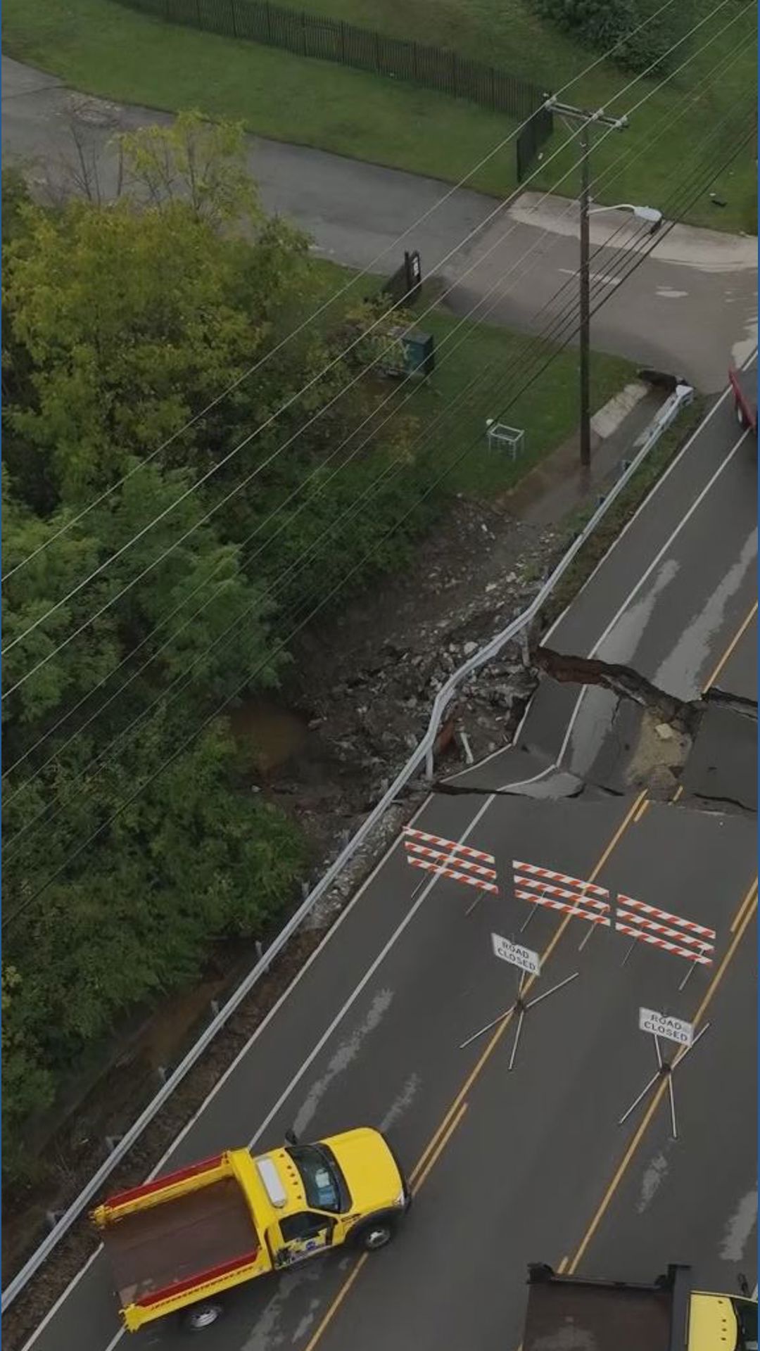 DRONE | Road collapses in Jeffersontown area following heavy rains