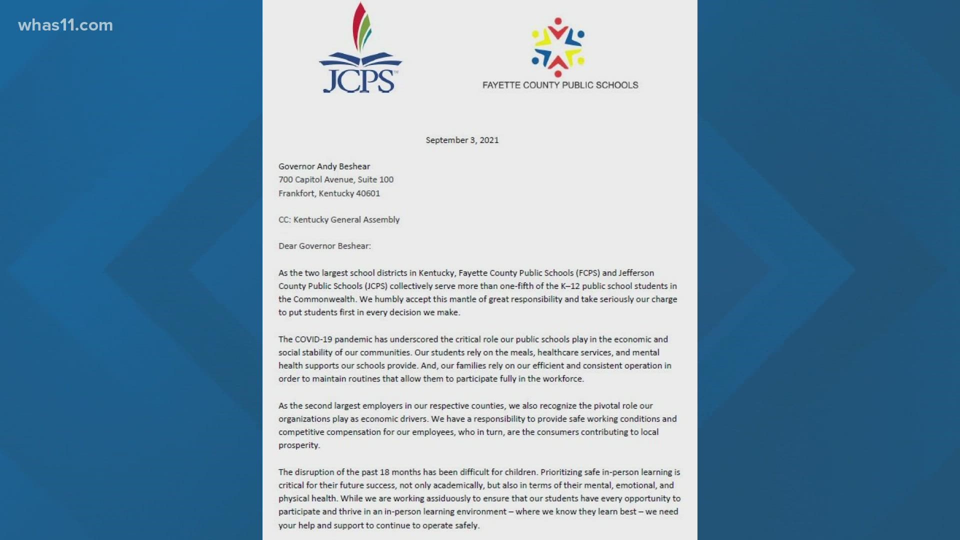 The superintendents of Jefferson and Fayette County Public Schools are asking Governor Beshear and the General Assembly for help.