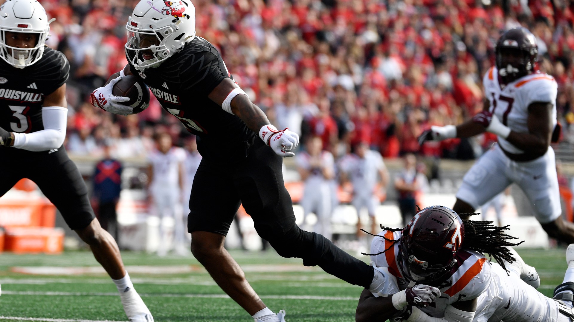 Isaac Guerendo rushed for career highs of 146 yards and three touchdowns, Jawhar Jordan and Jadon Thompson also scored and No. 15 Louisville shut down Virginia Tech.