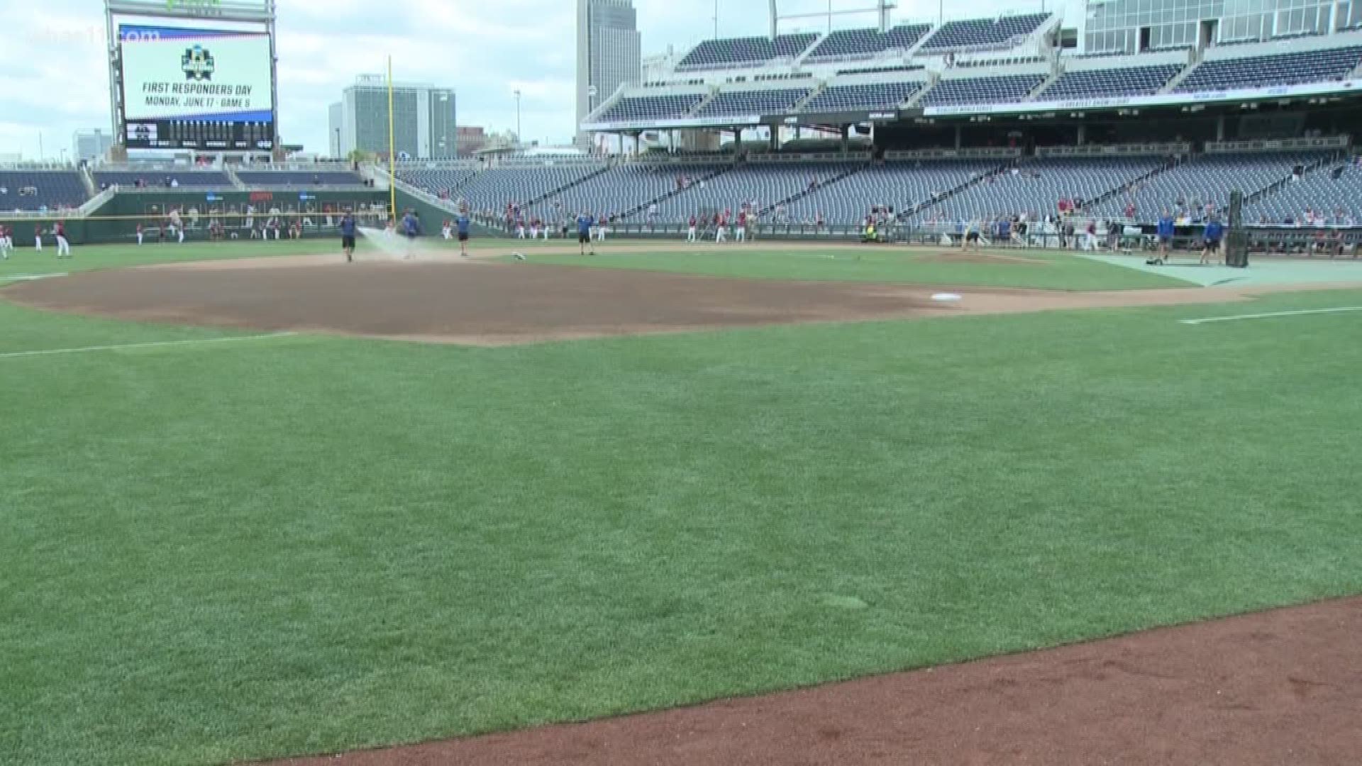 The Louisville Cardinals take the field in Omaha today for their first practice of this year's College World Series.