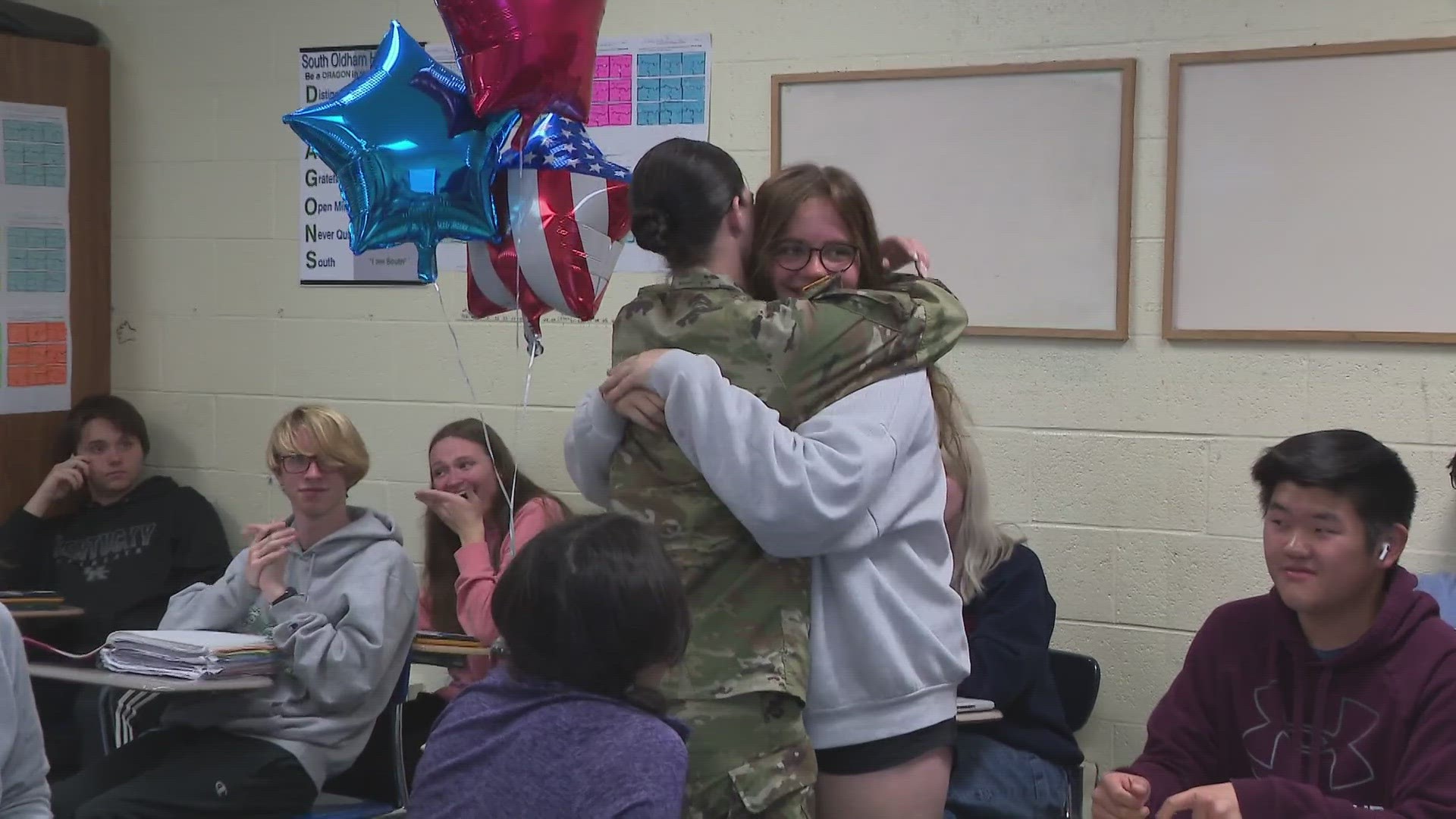 U.S. Army Specialist Hannah Henning hasn't seen her sister in nine months, so she decided to surprise her while she was at school.