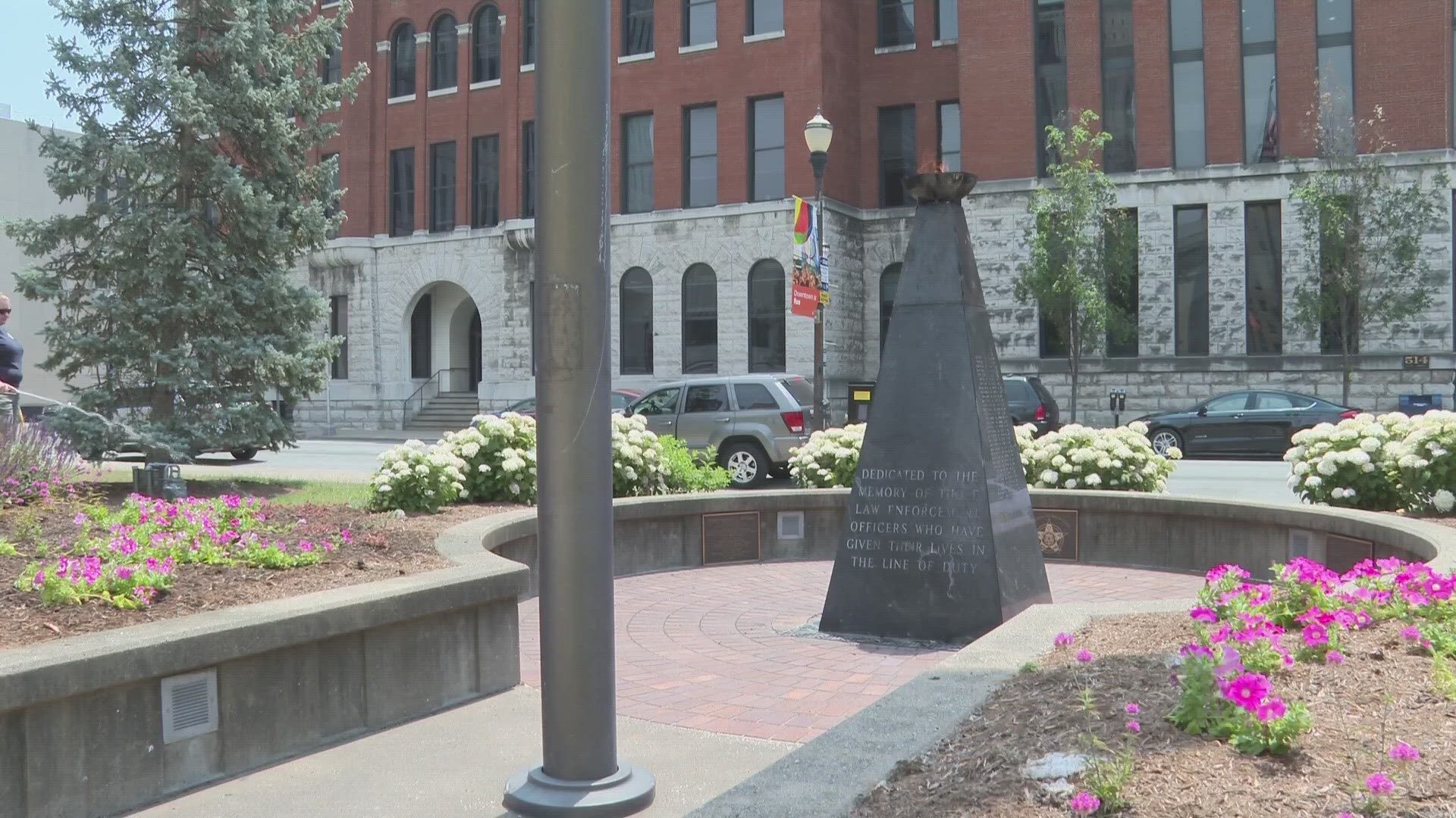 A monument honoring fallen police officers was vandalized in downtown Louisville on May 3. Here's what officials are doing about it.