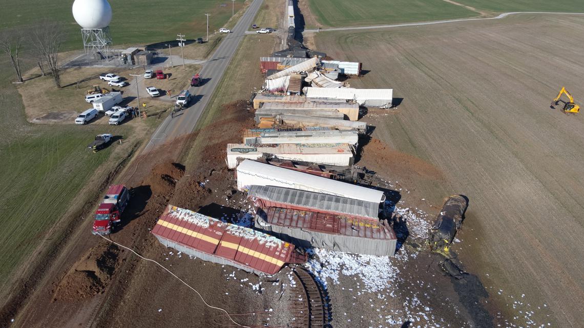 Train derailment in Kentucky sparks chemical fire, prompting
