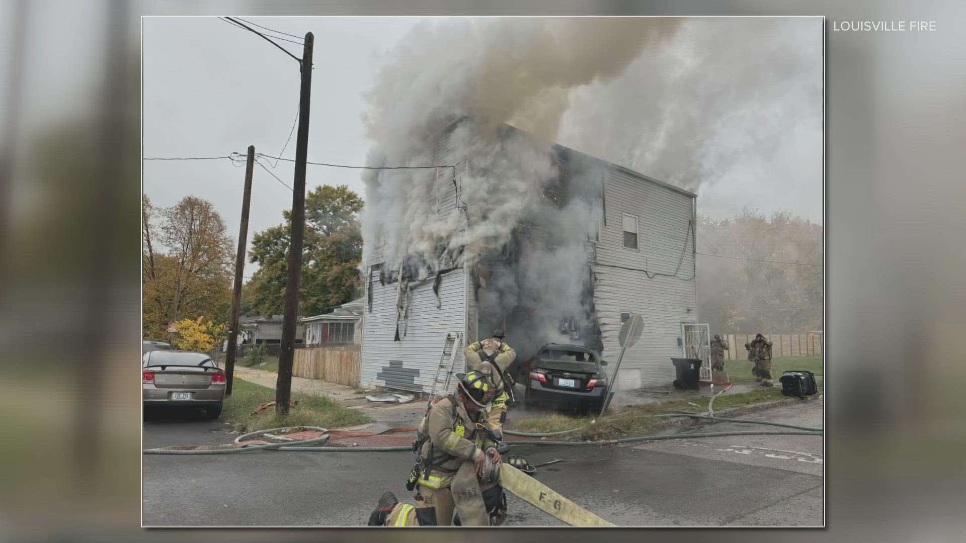 Authorities say the building went up in flames after a car involved in a crash slammed into the building. No one was hurt in the West Main Street incident.