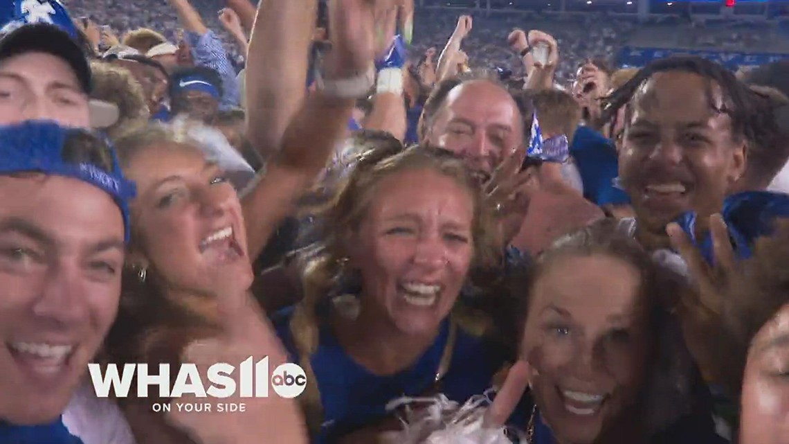 'It's a party, it's a party! | Kentucky fans celebrate Cats' upset win over Florida at Kroger Field