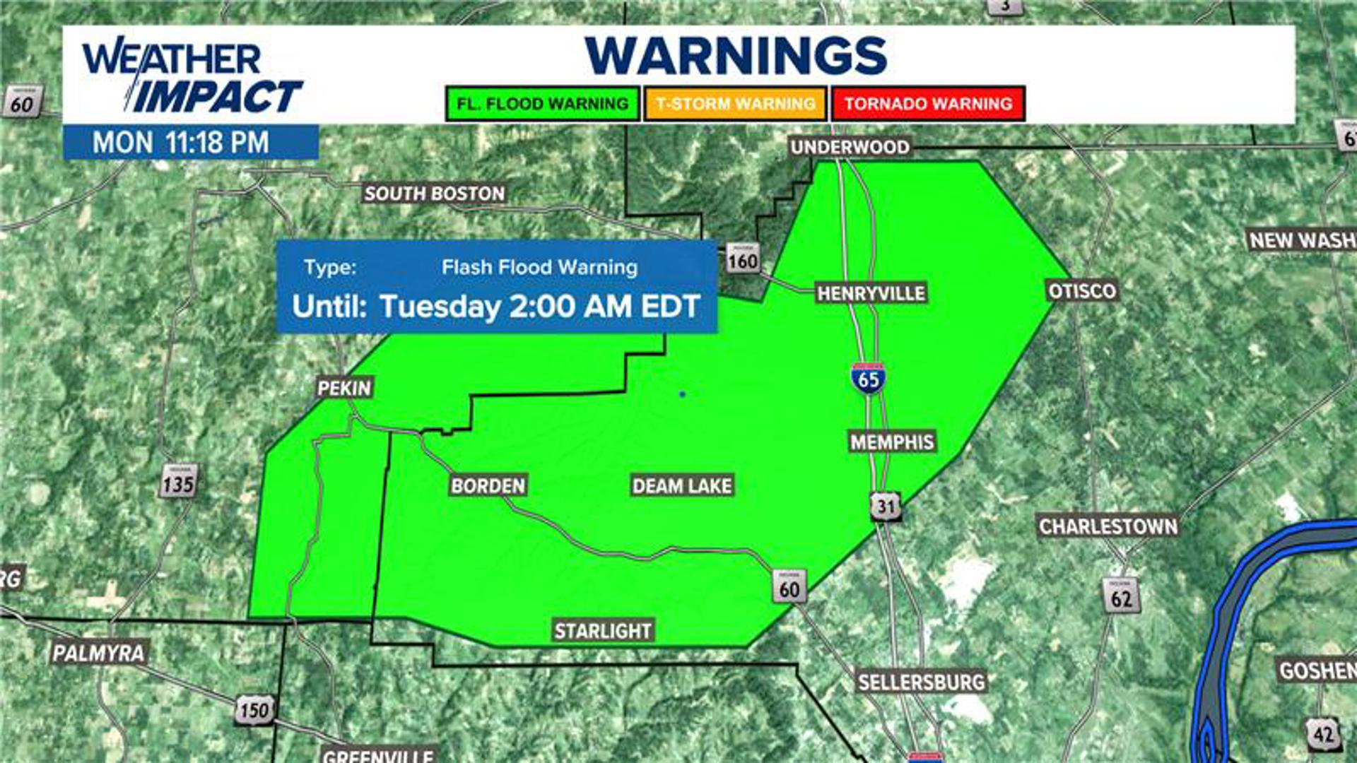 Flash flood warning in effect for southern Indiana counties | Current ...