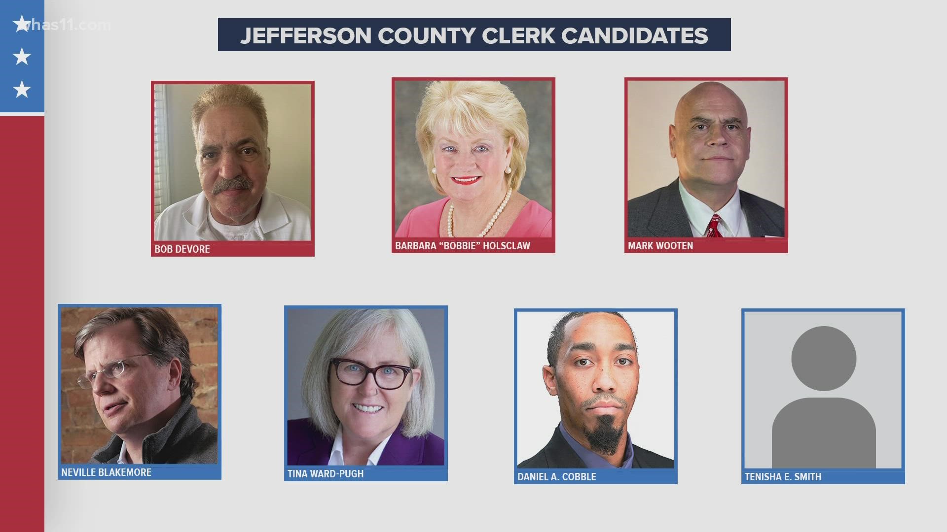 Several candidates are trying to unseat long-time Jefferson County Clerk Bobbie Holsclaw, who is running for a seventh term.