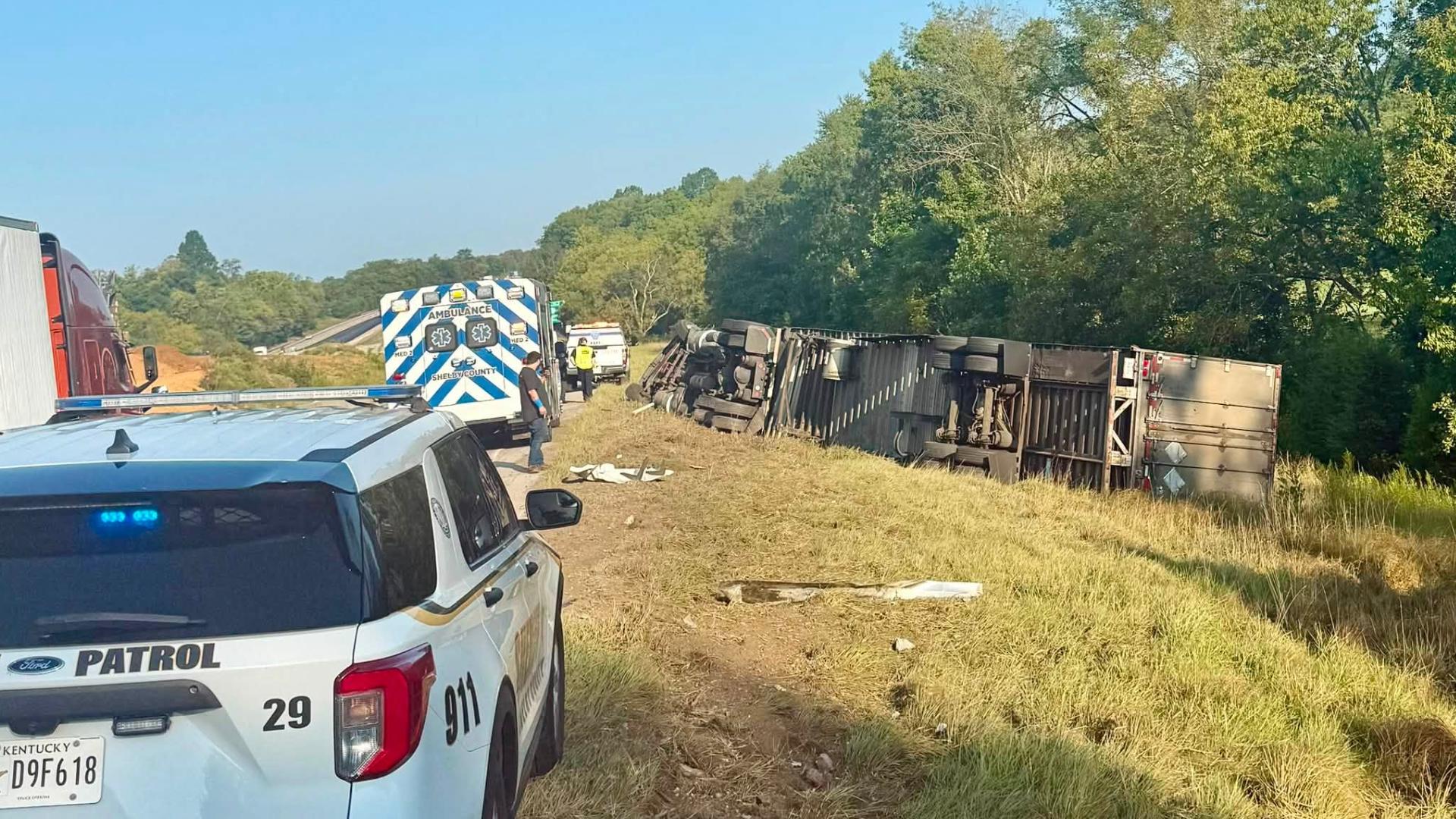 Driver injured after semi-truck overturns on I-64 in Shelby County