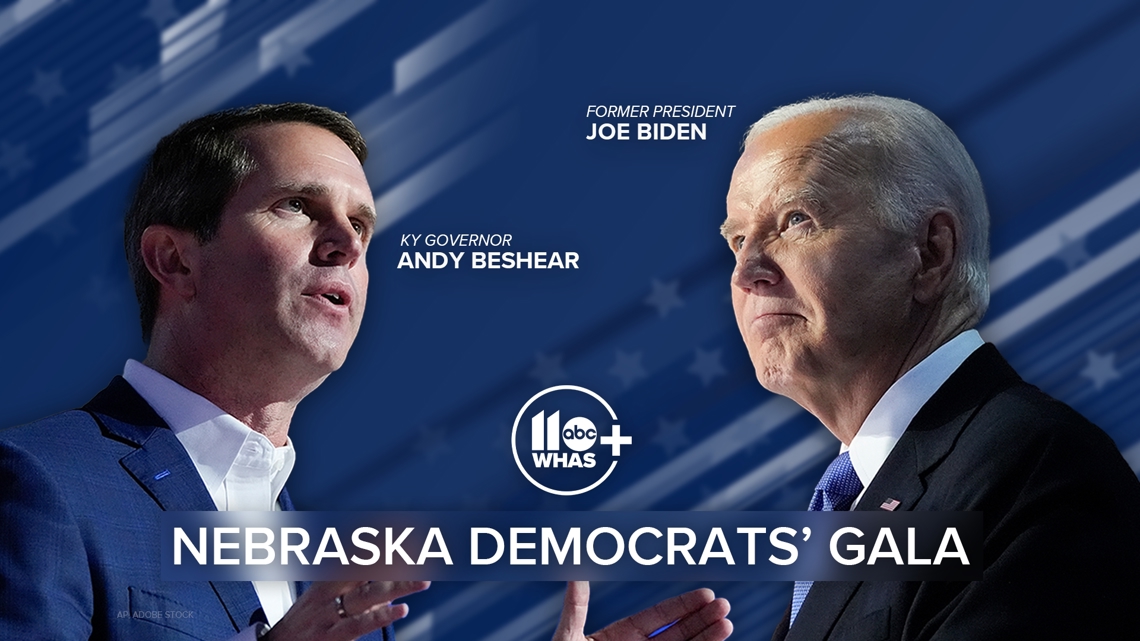 Gov. Andy Beshear speaks at Nebraska Democrats' Gala alongside former President Joe Biden