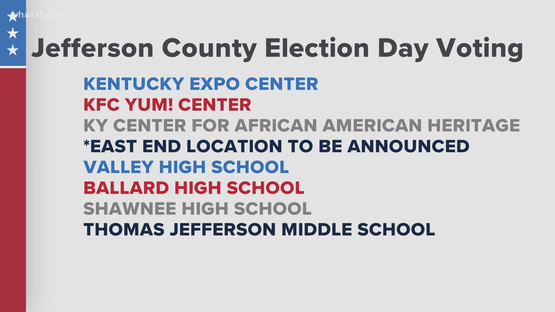 Each early voting site will be open beginning on October 13 through November 2.