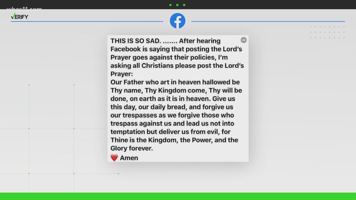 Verify: Facebook is not banning posts containing the Lord's Prayer
